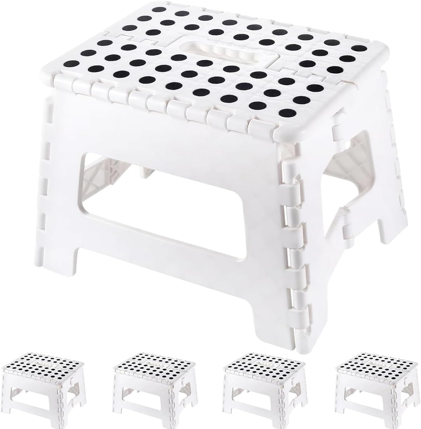 Folding Step Stool, Plastic Foldable Step Stool for Kids Adults - Holds up to 310 Lbs Foot Stool with Non-Slip Surface, Carry Handle for Kitchen Bathroom Bedroom (White) image number 4