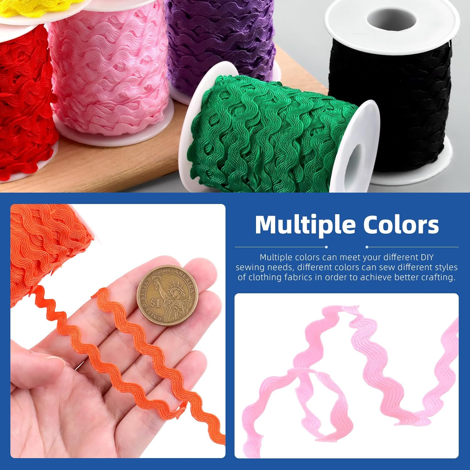 Glarks 1Pcs 27Yard/25M Green Rick Rack Trim Ribbon Wave Sewing Bending Fringe Trim for DIY Sewing Crafts Wedding Bridal Dress Embellishment Party Decoration Gift Wrapping Supplies - Coffee Color image number 7