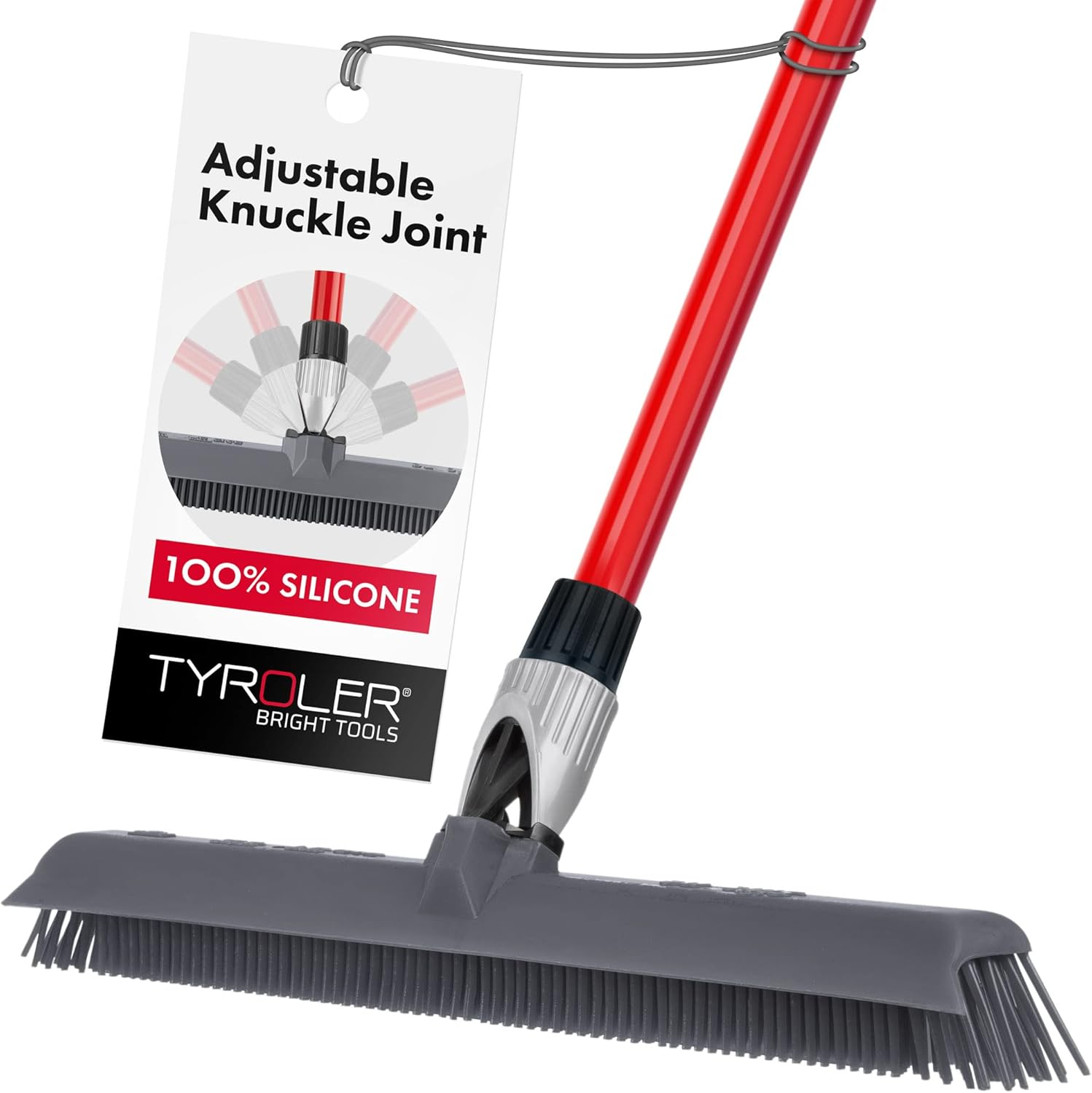 Tyroler Bright Tools Silicone Broom & Squeegee 40Cm - 100% Silicone, Long 4 Parts Handle 140 Cm, Best for Pet & Human Hair, Indoor, Outdoor, Carpets, Decks, Floor. Water Resistant & Washable image number 1