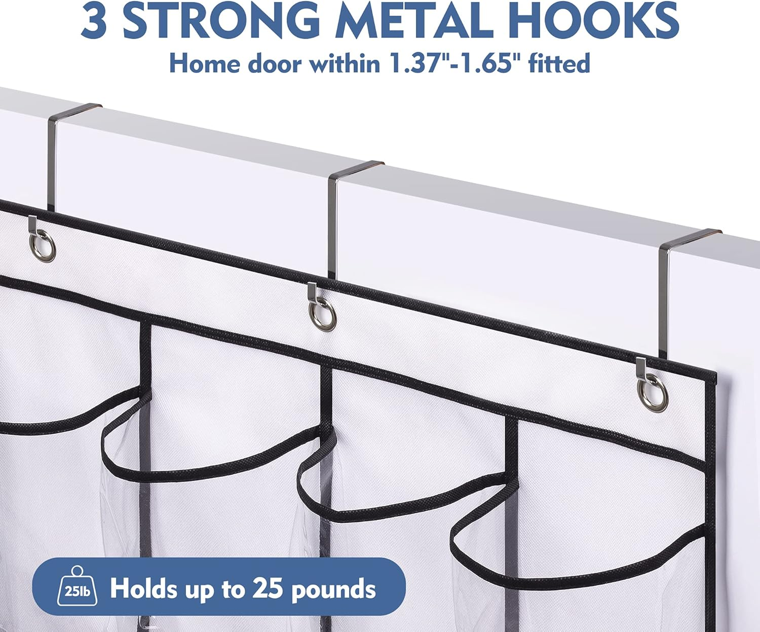 KEETDY 28 Large Clear over the Door Shoe Rack with Crystal Pockets Hanging Shoe Organizer Storage Shoe Holder for Closet Hanger, White image number 3