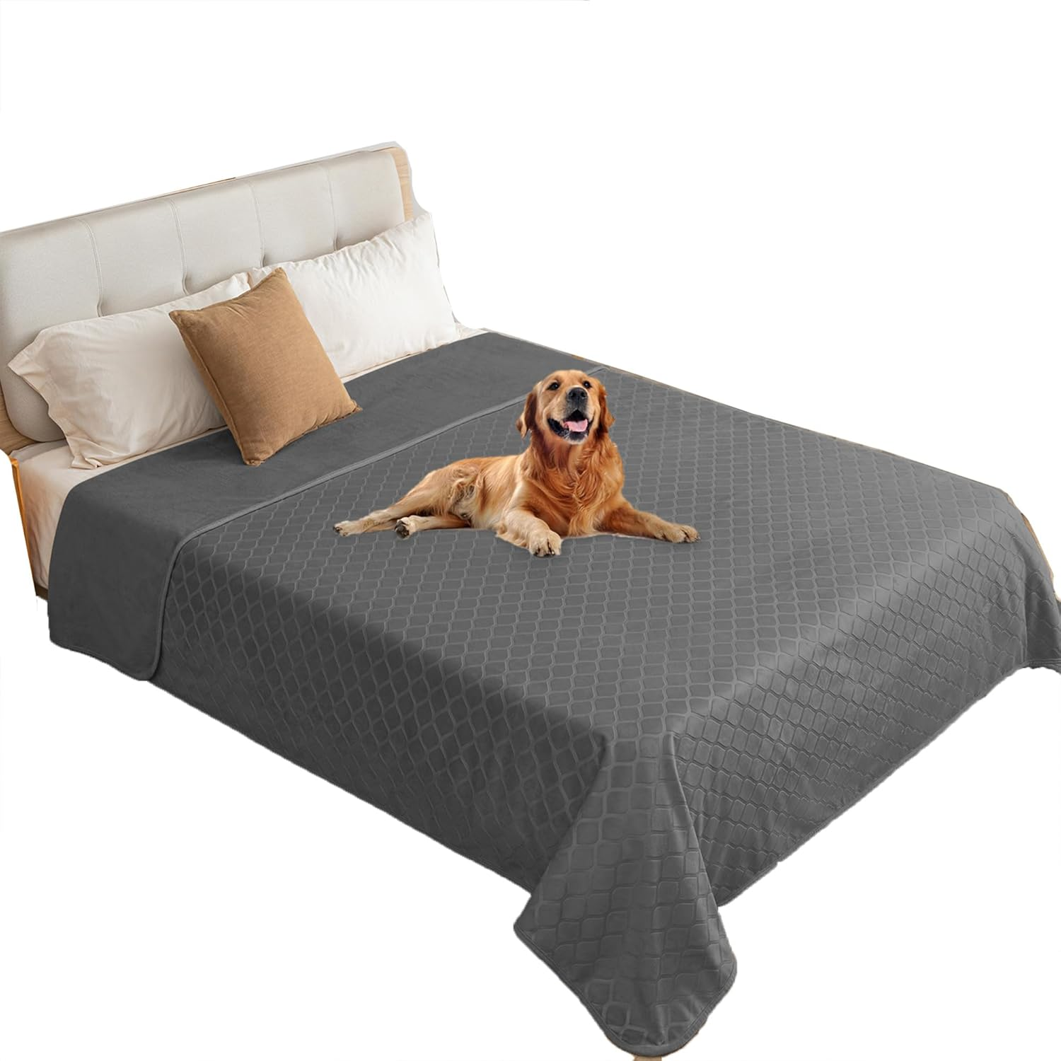 Fuguitex Waterproof Dog Blanket Bed Cover Dog Crystal Velvet Moroccan Fuzzy Cozy Plush Pet Blanket Throw Blanket for Couch Sofa(82 * 102 Inch, Dark Grey+Grey)