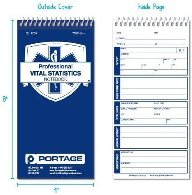 Emt/First Responders Vital Statistics Notebook &ndash; 8&rdquo; X 4&rdquo; Medical Notebook for Vital Signs and Additional Patient Information &ndash; 210 Pages (3 Pack) image number 4
