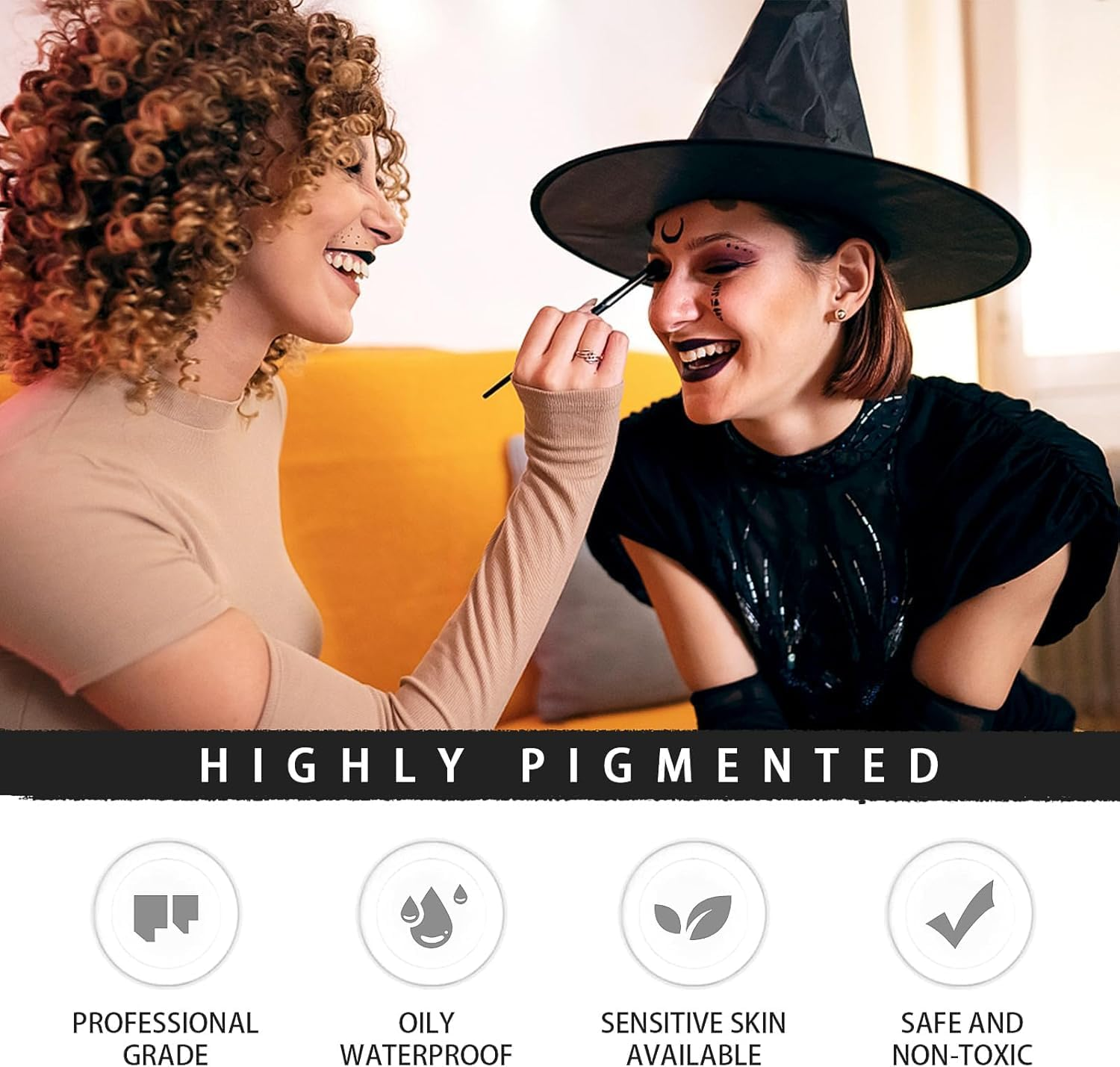 White Black Face Paint Makeup Halloween - Halloween Face Paints Kit, Skeleton Zombie Clown Makeup Halloween, Body Paint for Fancy Dress Festivals image number 5