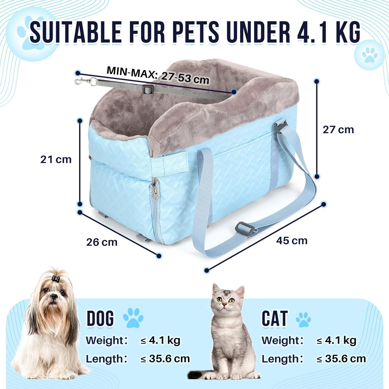 Slowton Center Console Dog Car Seat for Small Dogs - Comfortable Puppy Car Seat with Washable Cover Safety Leash and Storage Pockets, Portable Pet Carseat for Small Dog up to 9 Lbs image number 2