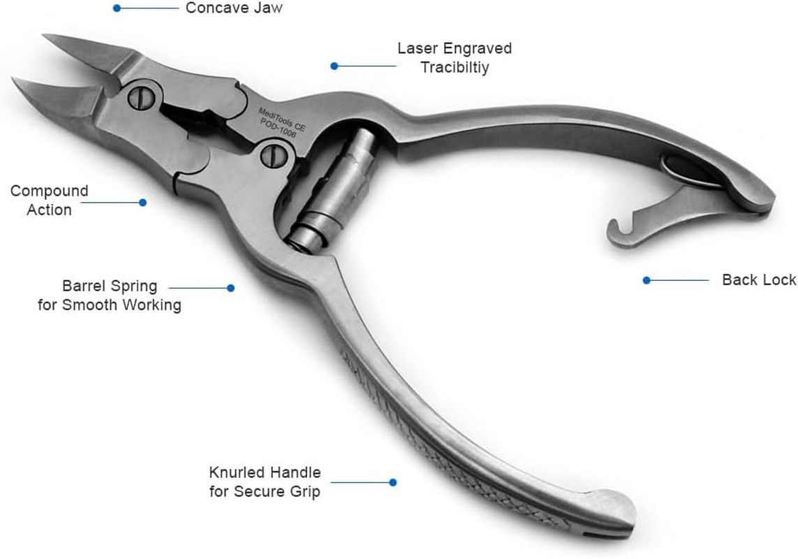 Meditools - Toenail Nippers, Clippers, Double Action, Barrel Spring, Heavy Duty Toenail Cutter for Thick Nails, Pedicure, Manicure, Podiatrist, Double Action, Ingrown Nails Cutter, Stainless Steel, Premium Quality