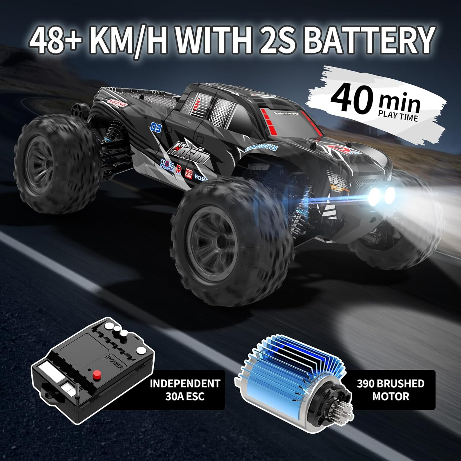 Hosim RC Cars, 1:10 Scale 48+ KMH Remote Control Car for Adults Boys, 4X4 Off-Road RC Truck with Headlights, All Terrains Waterproof Hobby Grade Large Fast Racing Toy Gift Monster Trucks image number 5