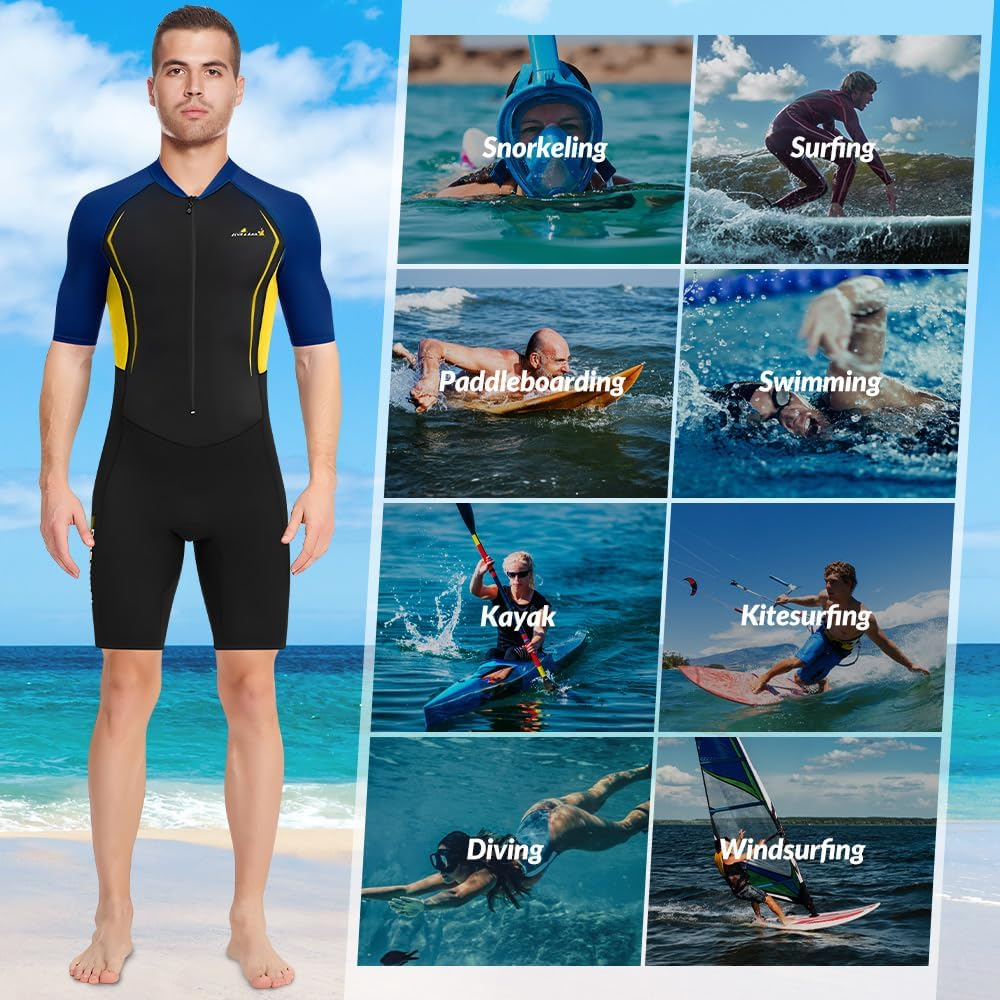 WOTOW Men&rsquo;S Shorty Wetsuit, 1.5Mm Neoprene Diving Suits Front Zip Short Sleeve Wet Suit for Surfing Diving Swimming Snorkeling Kayaking image number 6
