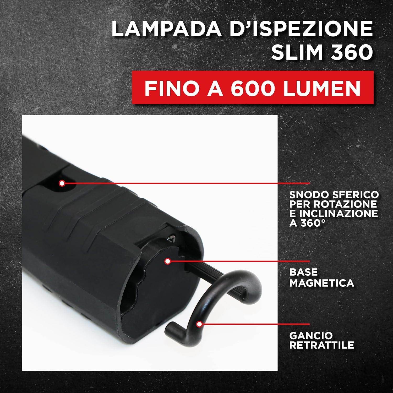 Schumacher SL184 Work Light Slim - Ultra Bright Directional Lighting with 360&deg; Rotation and Tilt Function and Dimmer - Rechargeable Lithium-Ion Battery 2600 Mah - Black image number 3