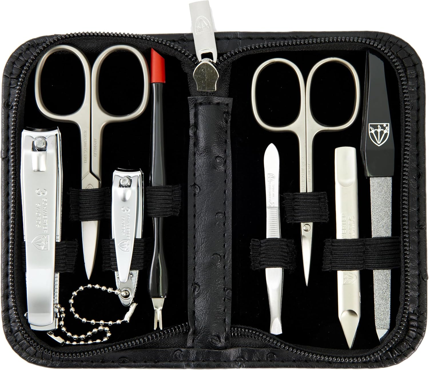 3 Swords Germany - Brand Quality 8 Piece Manicure Pedicure Grooming Kit Set for Professional Finger & Toe Nail Care Scissors Clipper Fashion Leather Case in Gift Box, Made in Solingen Germany (Werhe Black