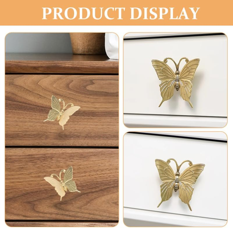 2Pcs Butterfly Cabinet Knobs Elegant Brass Drawer Pull Handles for Furniture Decorative Hardware for Cabinets Wardrobes image number 1