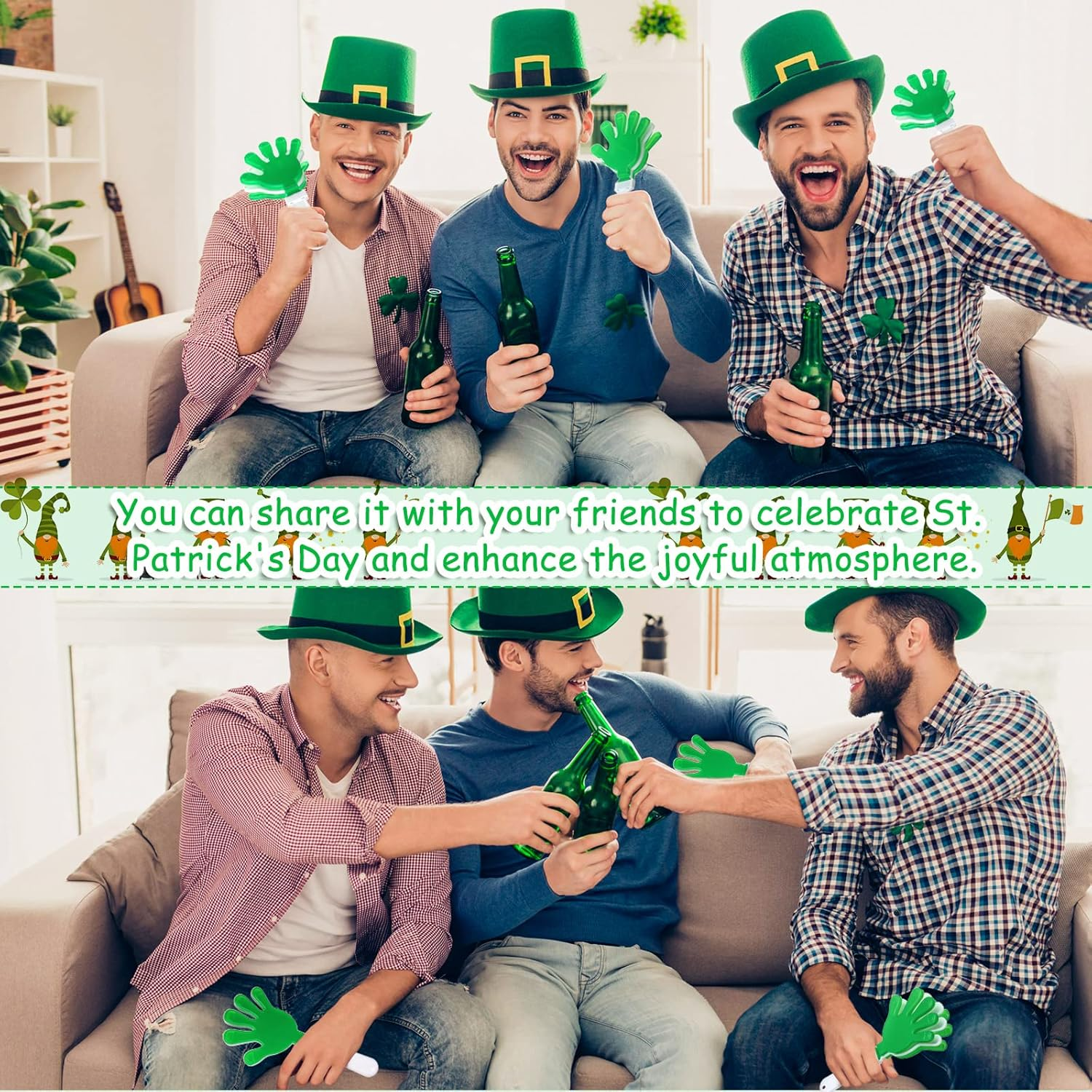 50 Pcs 7.5 Inch Green/White Hand Clapper Plastic Noise Makers for Sporting Events St. Patrick'S Party Hand Clappers Noisemakers for St. Patrick'S Day Party Favors Birthday Sports Game Celebration image number 4