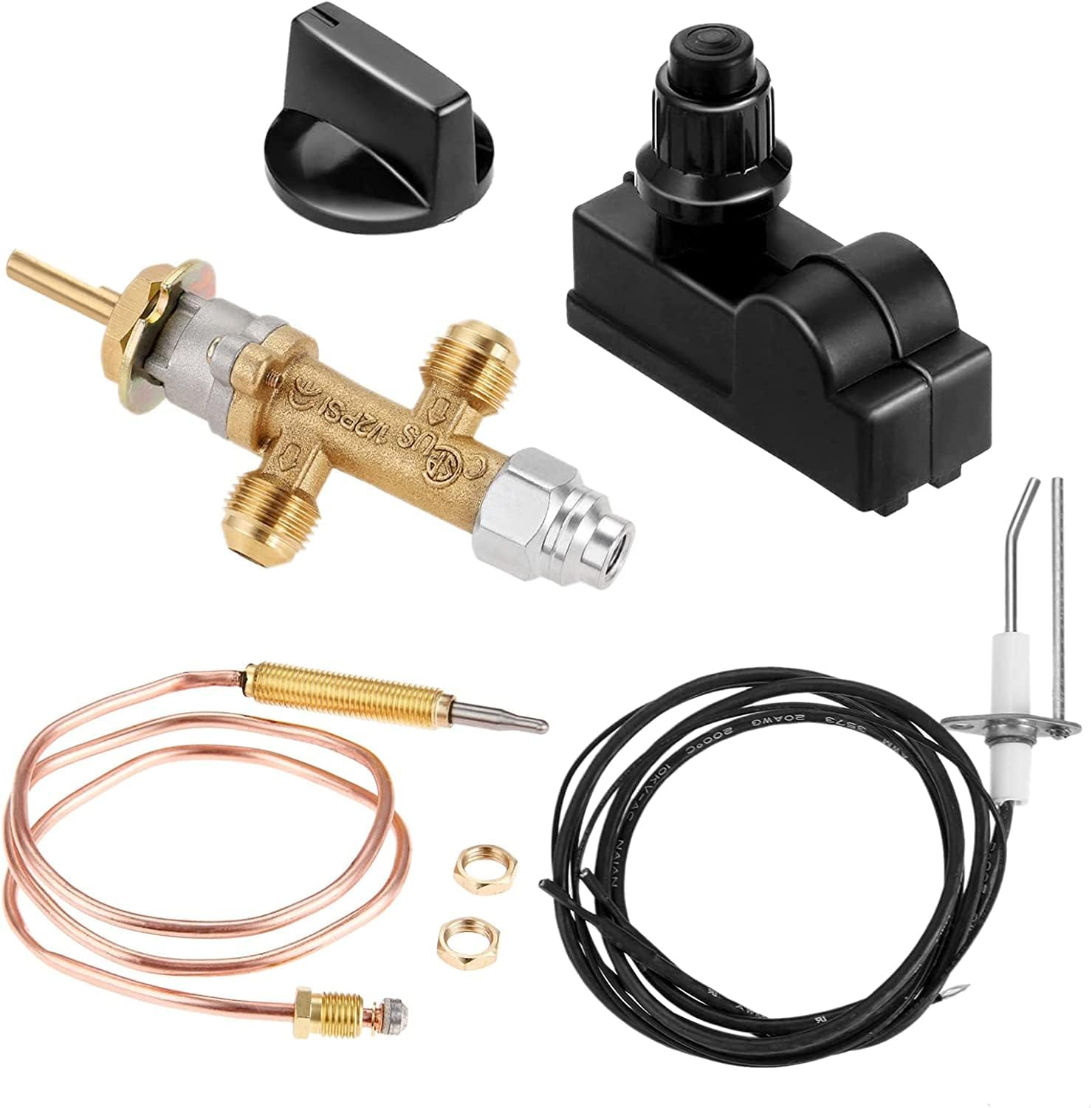 Mtsooning Low Pressure LPG Propane Gas Fireplace Fire Pit Flame Failure Safety Control Valve Kit with Igniter Assembly Fire Pit Igniter, Push Button Ignition Kit for Gas Grill, Heater, Fire Pit