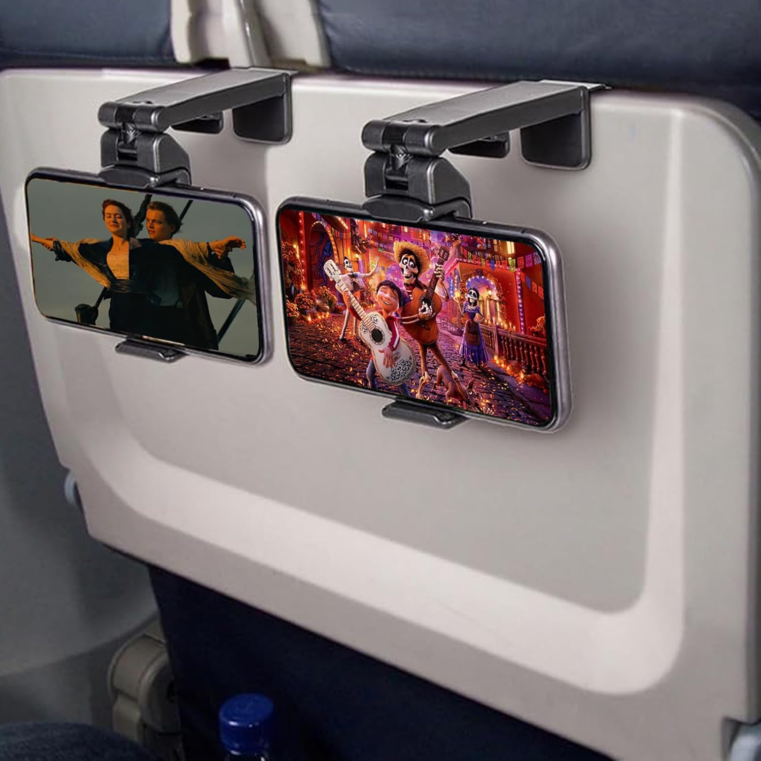 2 Pack Airplane Phone Holder for Travel,360&deg; Rotatable Flight Phone Mount Clip,Durable Compact Travel Essential for Iphone, Samsung Most Smartphones Foldable Lightweight (Black)