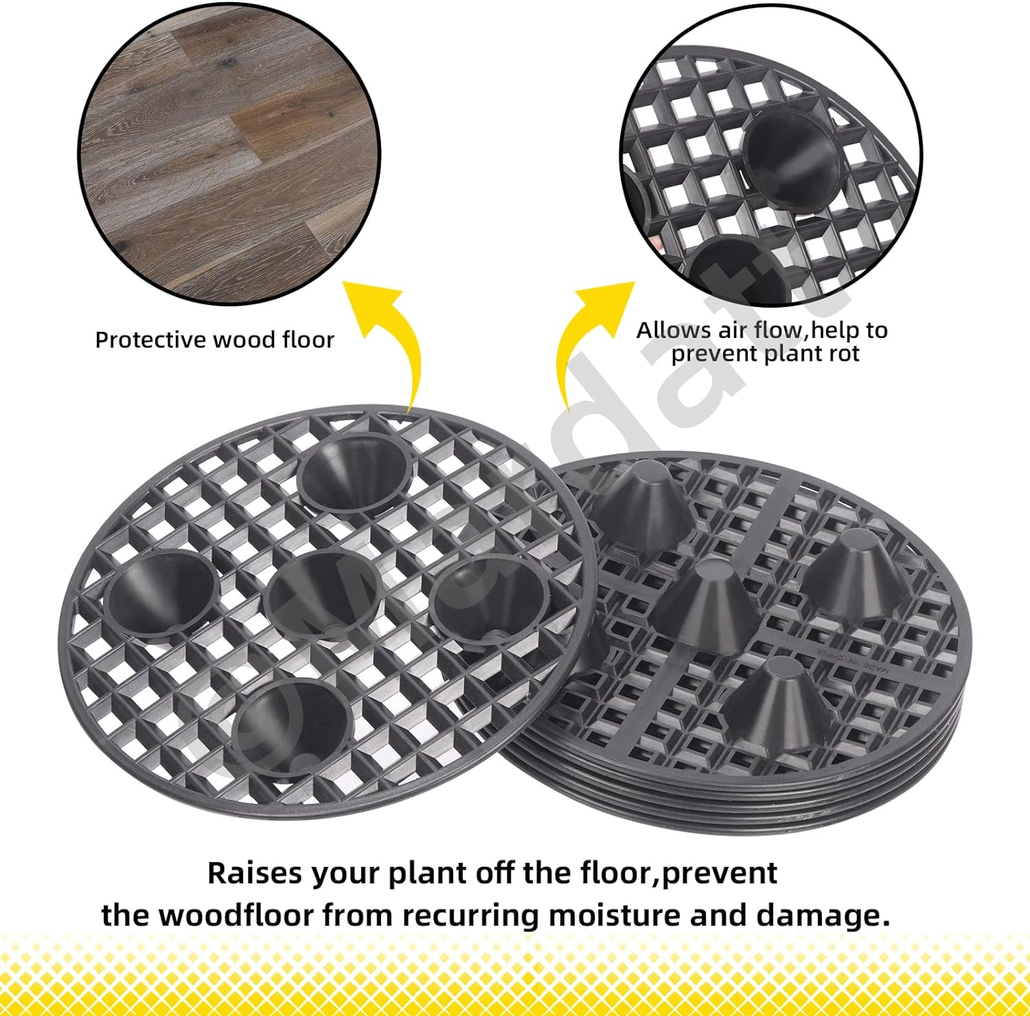 6Pcs 8" Plant Level Pot Elevator, Heavy Duty Plant Stands, Black Plant Runoff Tray Planter Holder Plastic round Planter Pots Elevator for Prevent Rot and Damage on Patio & Deck(20Cm)