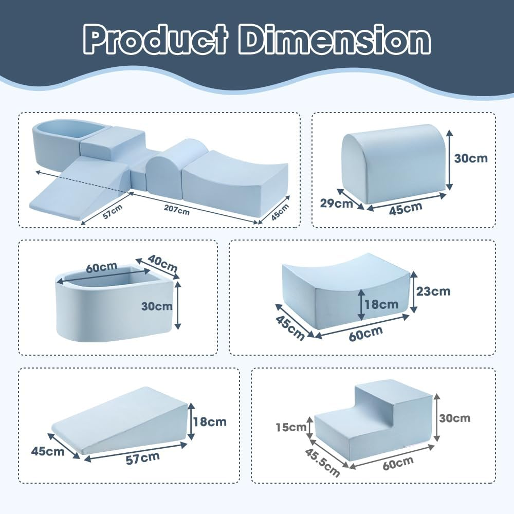 Playpals Soft Play Equipment, 5-Piece Crawl & Climb Foam Play Set, Colorful Foam Blocks for Toddler Infant Baby, Indoor Crawling Gym Equipment, Kids Educational Soft Play Set, Blue - Pink image number 4