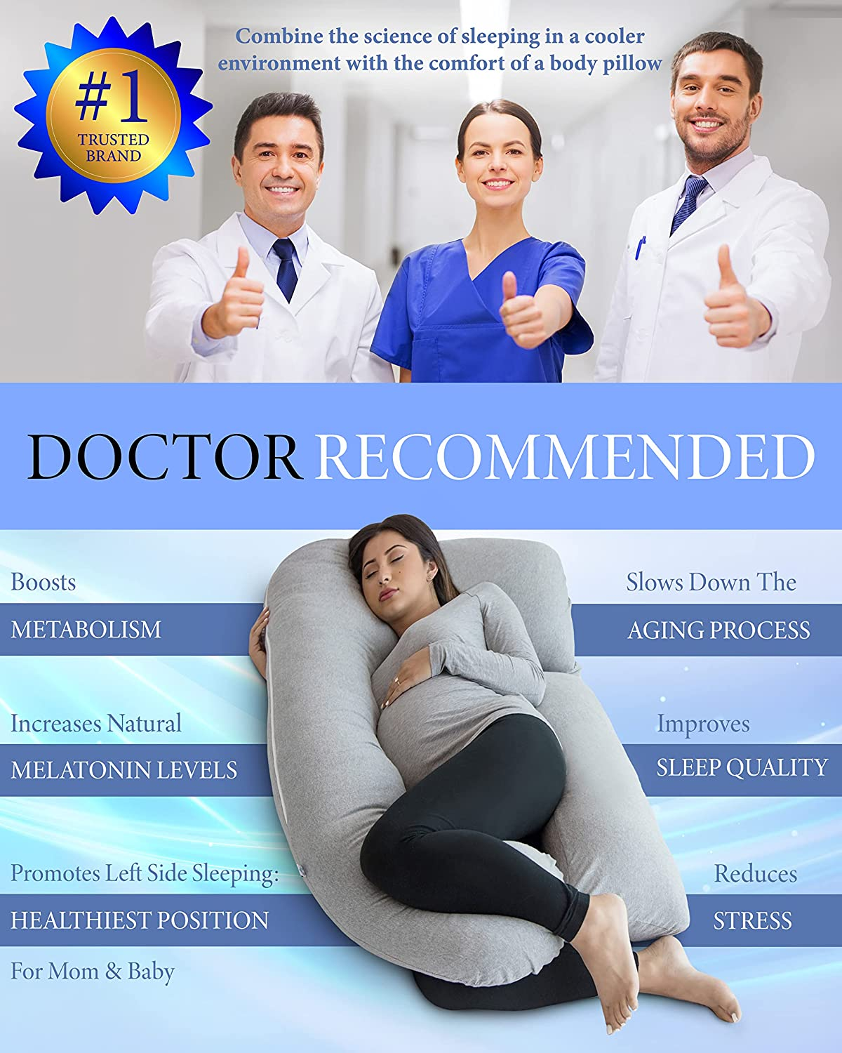 Pharmedoc Pregnancy Pillow U-Shape Body Pillow, Maternity Pillow Support Detachable Extension - Machine Washable Jersey Cover image number 3