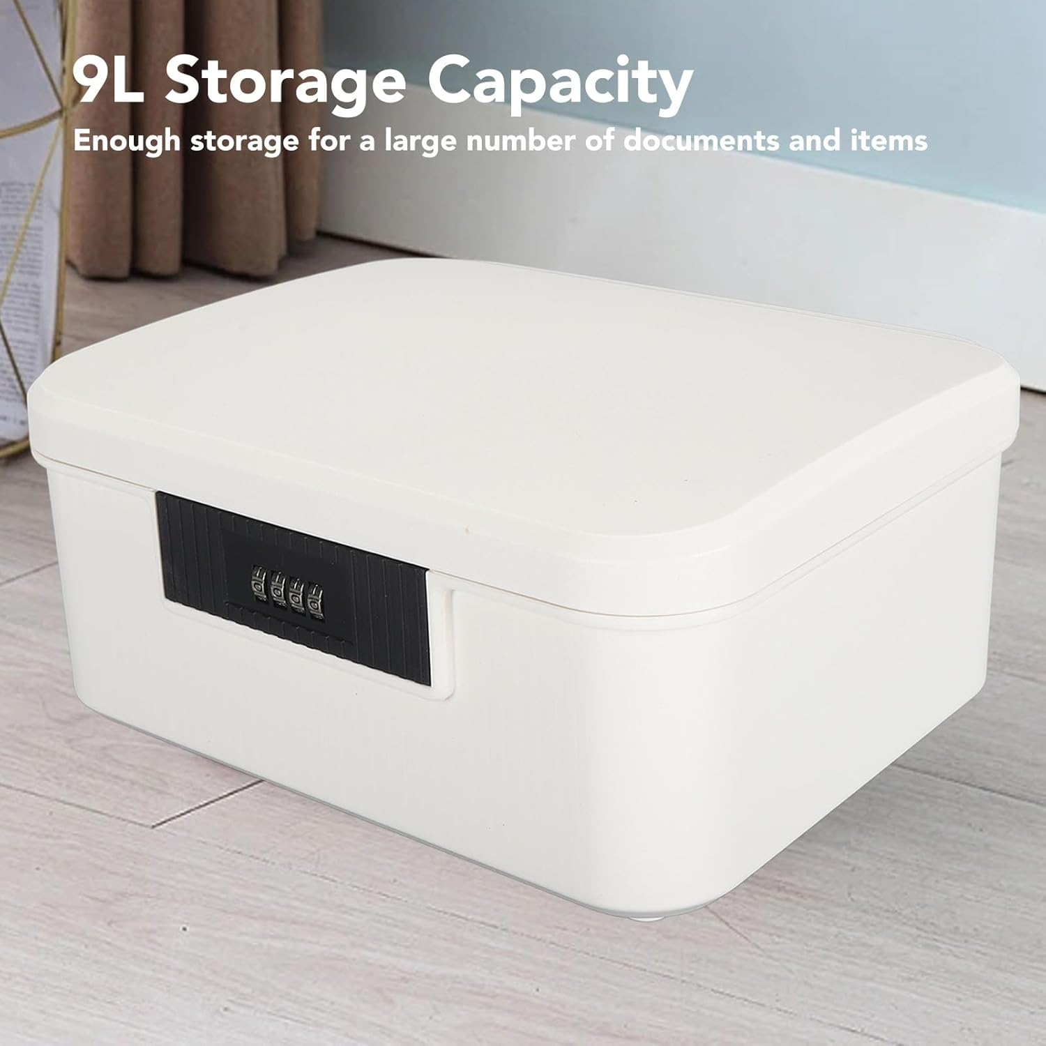 Lockable Storage Box, 9L Capacity Lockable Storage Trunk for Files Document Organizer, Double Layer Password Storage Locking Box, Lockable Storage Container Bin for Home Office image number 3