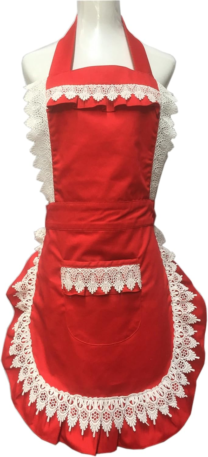 Hyzrz Lovely Lace Work Adjustable Apron Home Shop Kitchen Cooking Women Ladies Aprons with Pocket for Gift