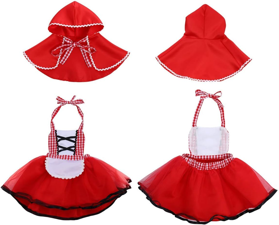 OBEEII Little Red Riding Hood Halloween Costume Newborn Baby Toddler Girl Tutu Dress Cloak Fairy Tale Fancy Dress up Party image number 6