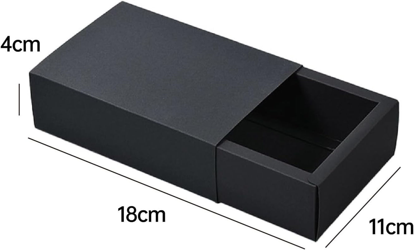 AIMALL 25-Pack Black Kraft Paper Drawer Boxes, Elegant Jewelry and Gift Packaging, Sizes up to 11.22X3.94X2.36 Inches image number 6