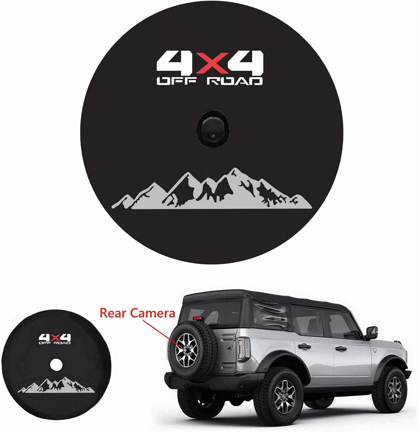 Tribones for Toyota Prado TXL TX, Ford Bronco, Jeep Wrangler Spare Tire Cover with Camera Hole, Spare Wheel Cover with Rear Camera Hole, Tire Cover Protector (XL, 255/75R17, 285/70R17) image number 2
