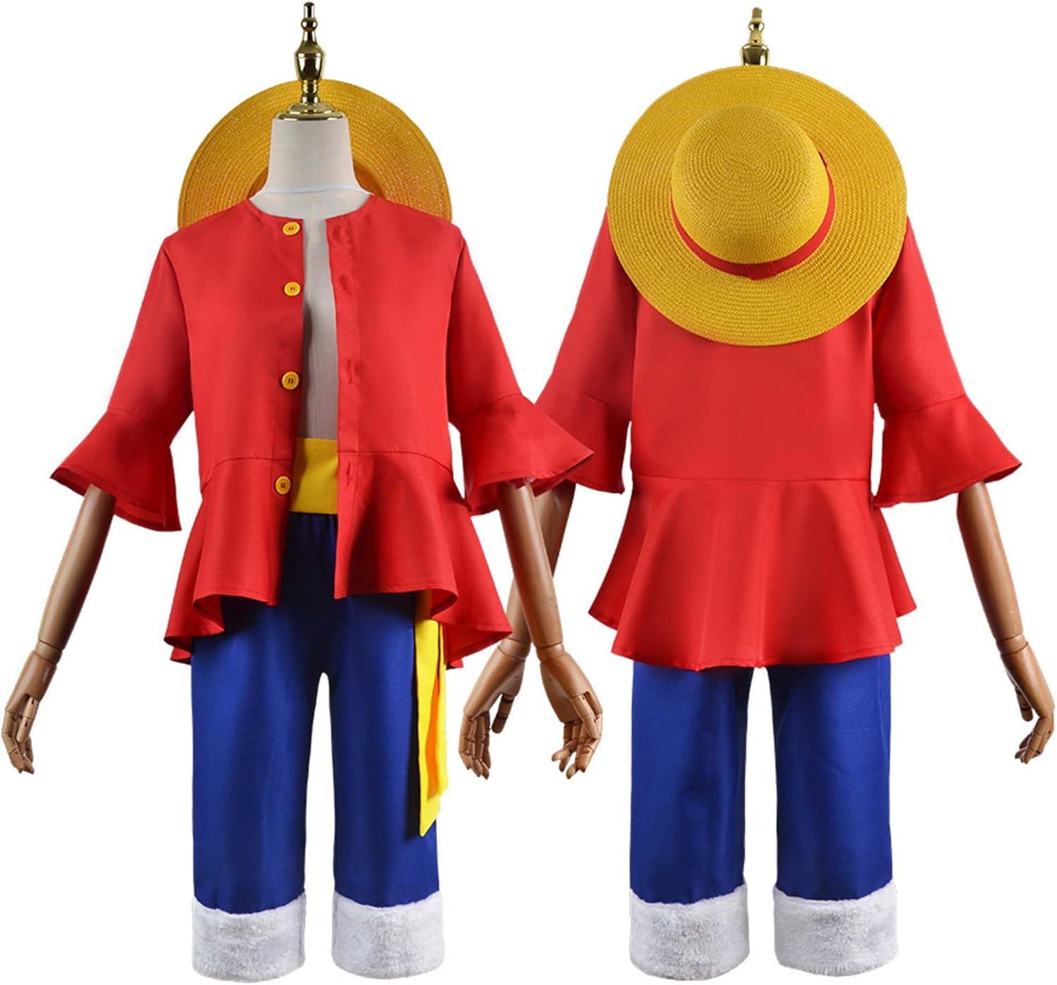 Luffy Costume Halloween Anime Costumes for Kids with Coat, Pants, Belt, Straw Hat for Boys image number 3