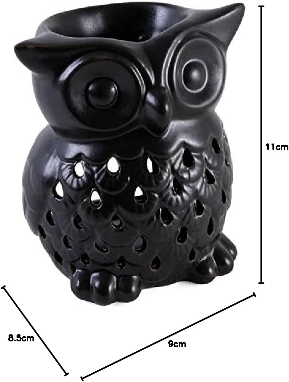 Jones Home and Gift Black Ceramic Owl Oil Burner, Multi-Colour