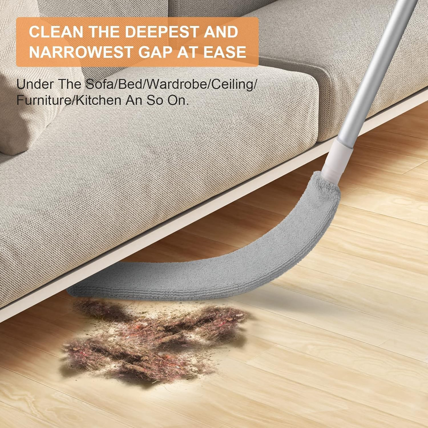 Retractable Gap Dust Cleaner, Flexible Dust Brush with Extension Pole, Multifunction Retractable Microfiber Dust Brush Gap Mop for Home Bedroom Kitchen (Gray A)