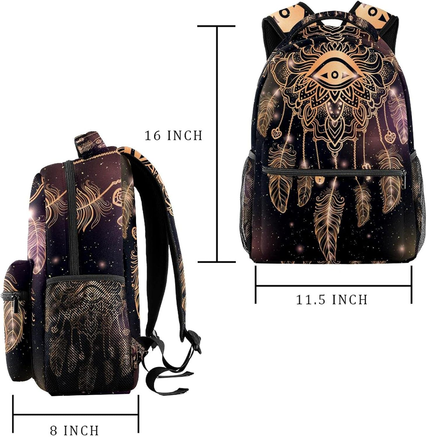 Native American Filigree Dreamcatcher with Magic Eye and Feathers Backpack Students Shoulder Bags Travel Bag College School Tote Backpacks