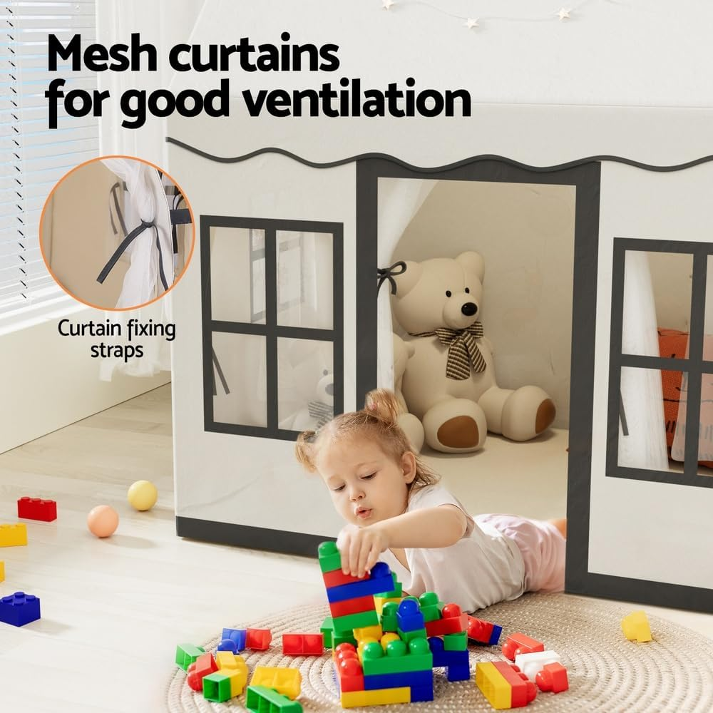 KEEZI Kids Play Tent Playhouse Castle with String Lights Floor Mat Side Pocket image number 3