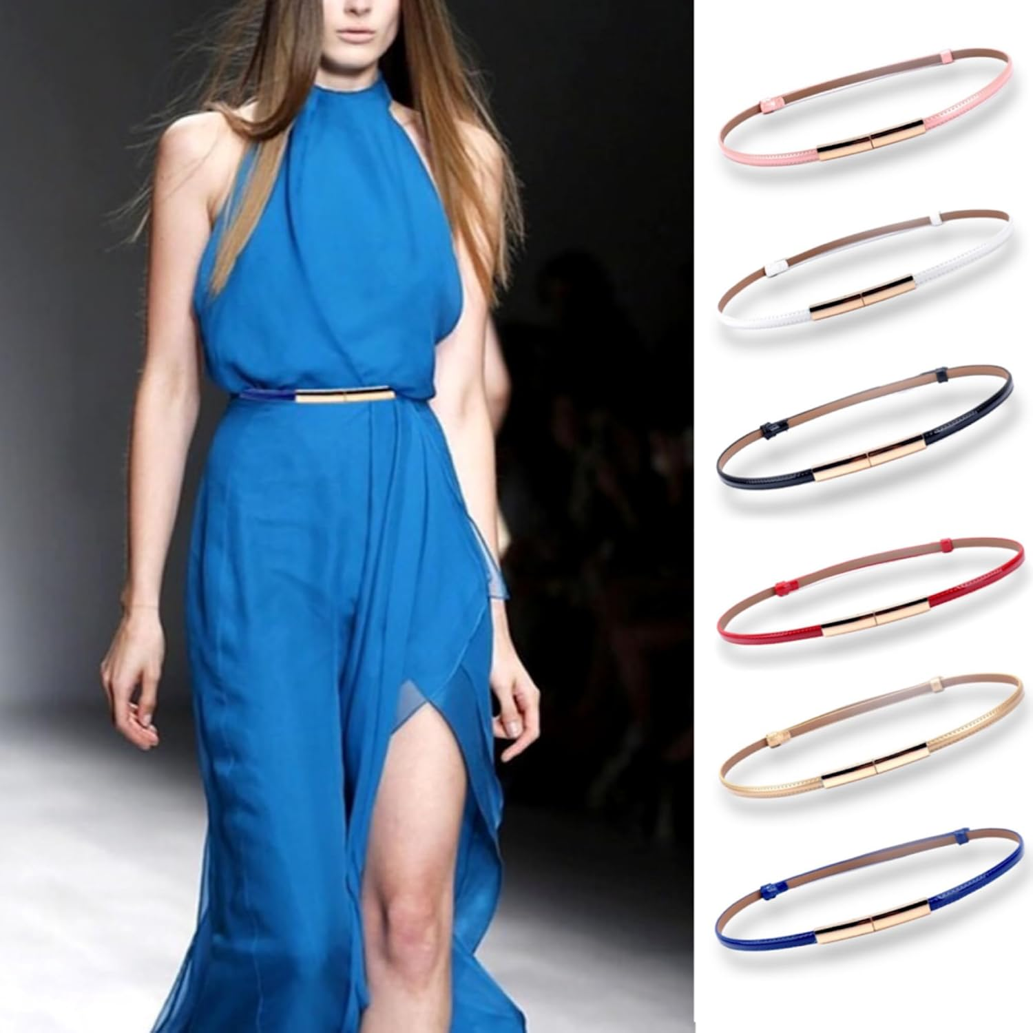 Women'S Belt Dress Fashion Patent Leather Belts Adjustable 22"- 36" Skinny Slim Belt Leather Gold Color Buckle Waistband
