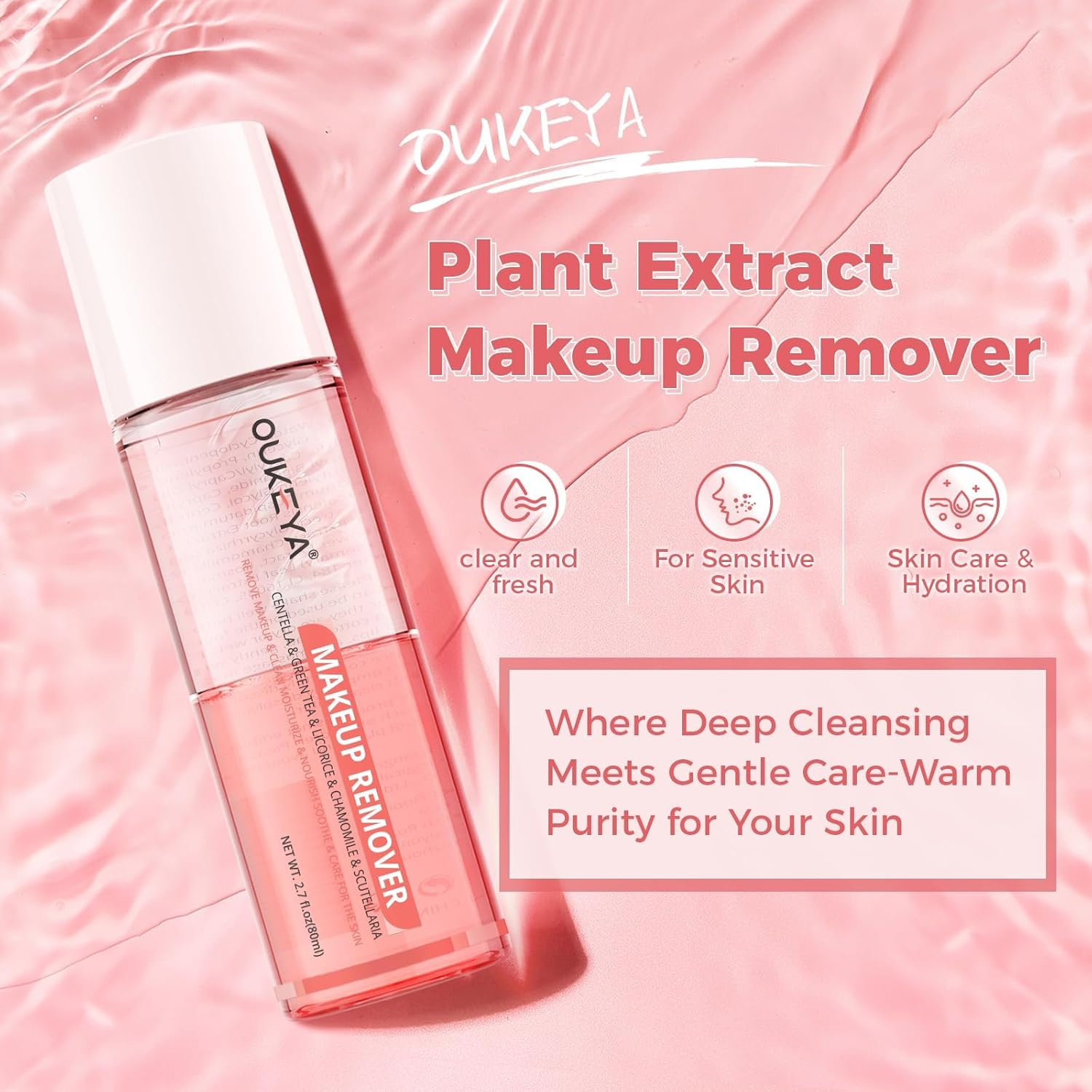 OUKEYA Eyes & Lip Heavy Makeup Remover, Waterproof Mascara Remover, Gentle Cleanser Liquid for Makeup with Natural Ingredients for Face, Normal Skin Types (80 Ml) image number 5