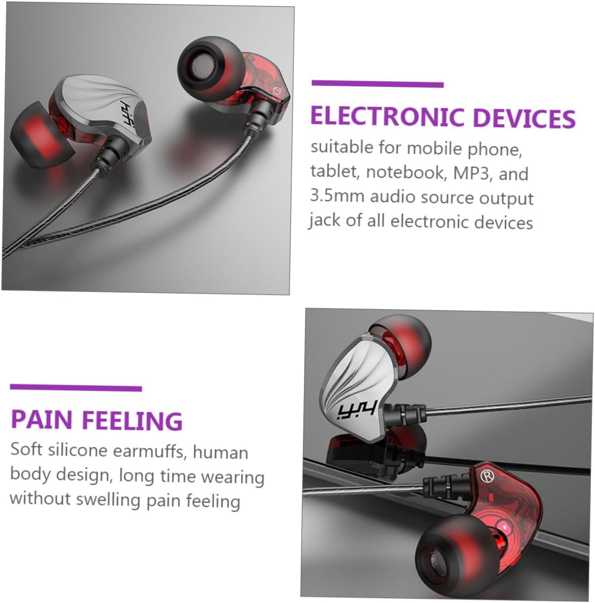 POPETPOP Bass Earphones Wired In-Ear Headphones 3.5Mm Plug for Mobile Phones and Tablets, Universal Compatible Gunmetal Color Wired Headset for Sound and Deep Bass image number 5