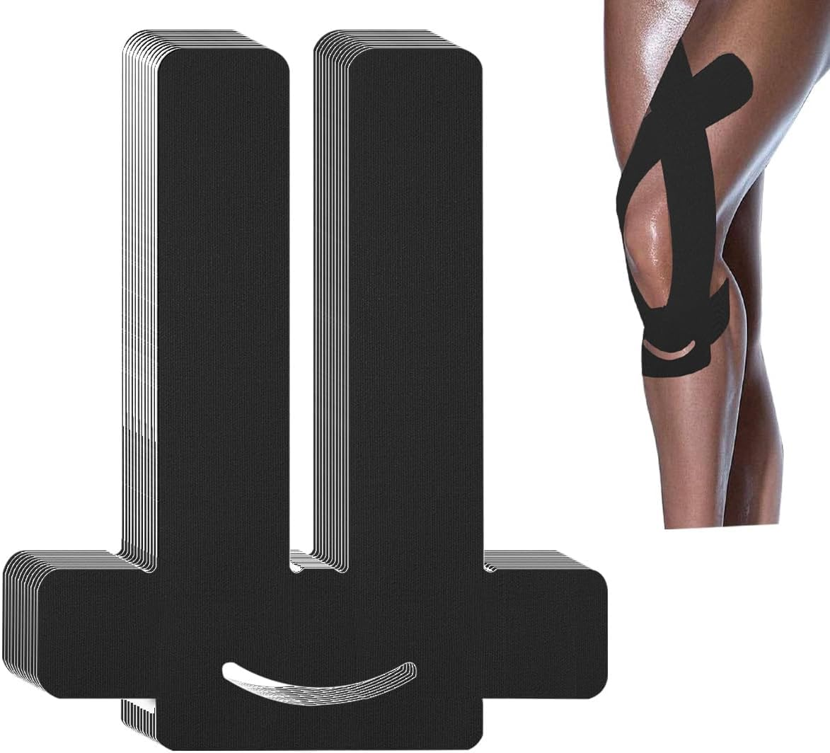 Kinesiology Tape for Knees, 12 Count Pre-Cut Waterproof Knee Tape for Knee Pain Relief Pre Cut, Original Cotton Athletic Tape, Durable Knee Tape for Sports and Long-Lasting Support (Black)