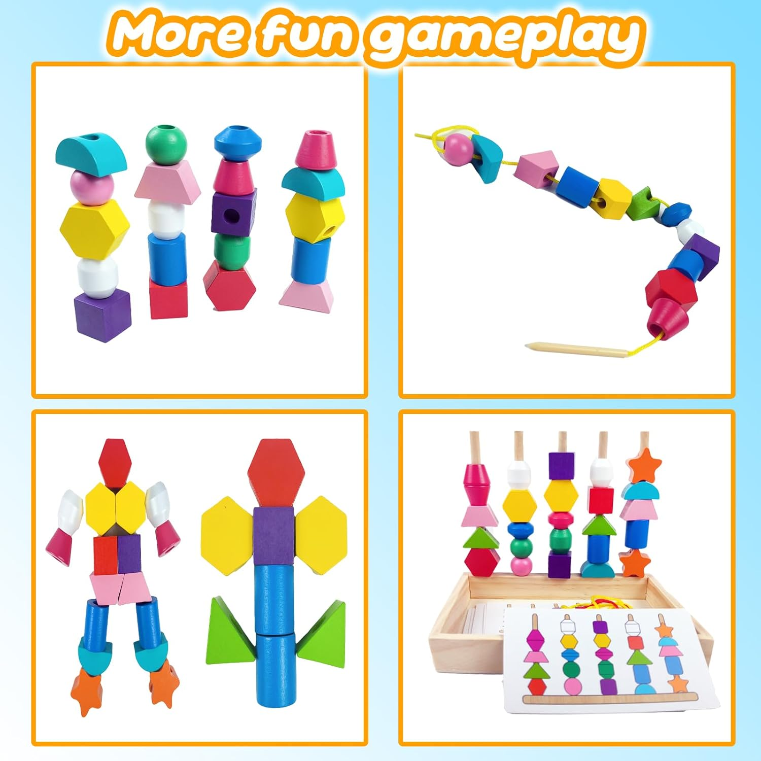 Threading Toys for 2 3 4 5 Year Olds,Montessori Toy for 2 3 4 5 Year Olds,Fine Motor Skills,Montessori Beads Sequencing Set image number 2