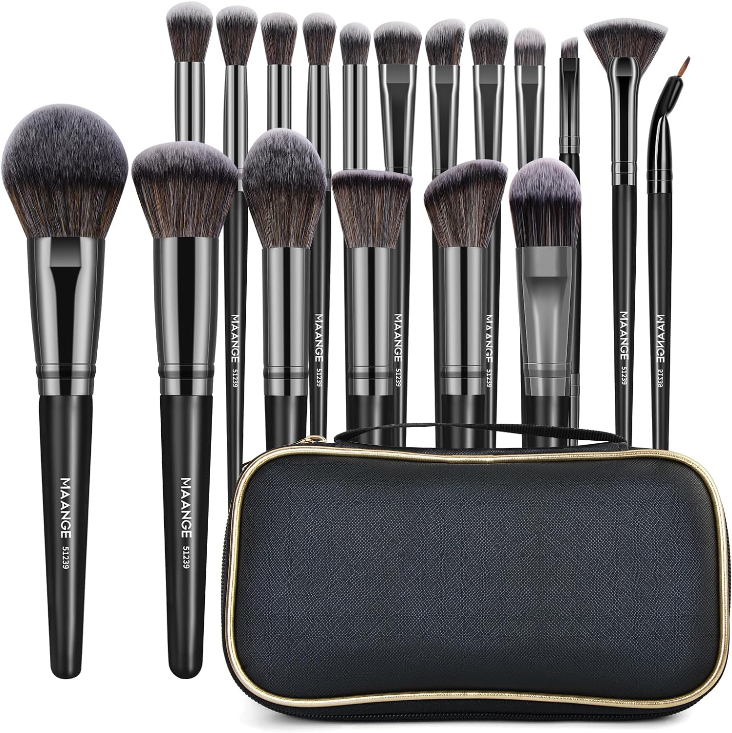 MAANGE 18Pcs Makeup Brushes Premium and Professional Makeup Brush Set with Case, Soft Bristles, for Foundation Blending Powder Concealers Make up Brushes(Silver) image number 5