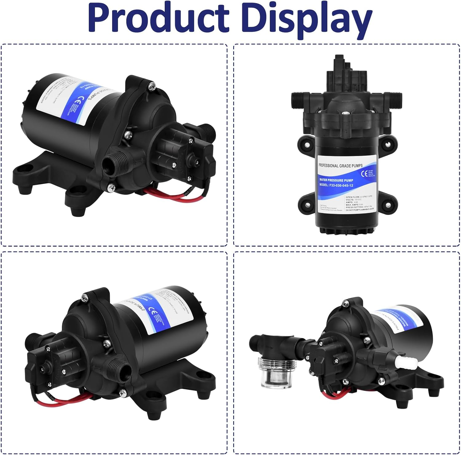 RV Fresh Water Pump,3.0Gpm 45 PSI Self-Priming Water Pressure Pump,12V Diaphragm Pump with Adjustable Pressure Switch for Yacht,Camper,Marine,Sprinklers,Faucets image number 6