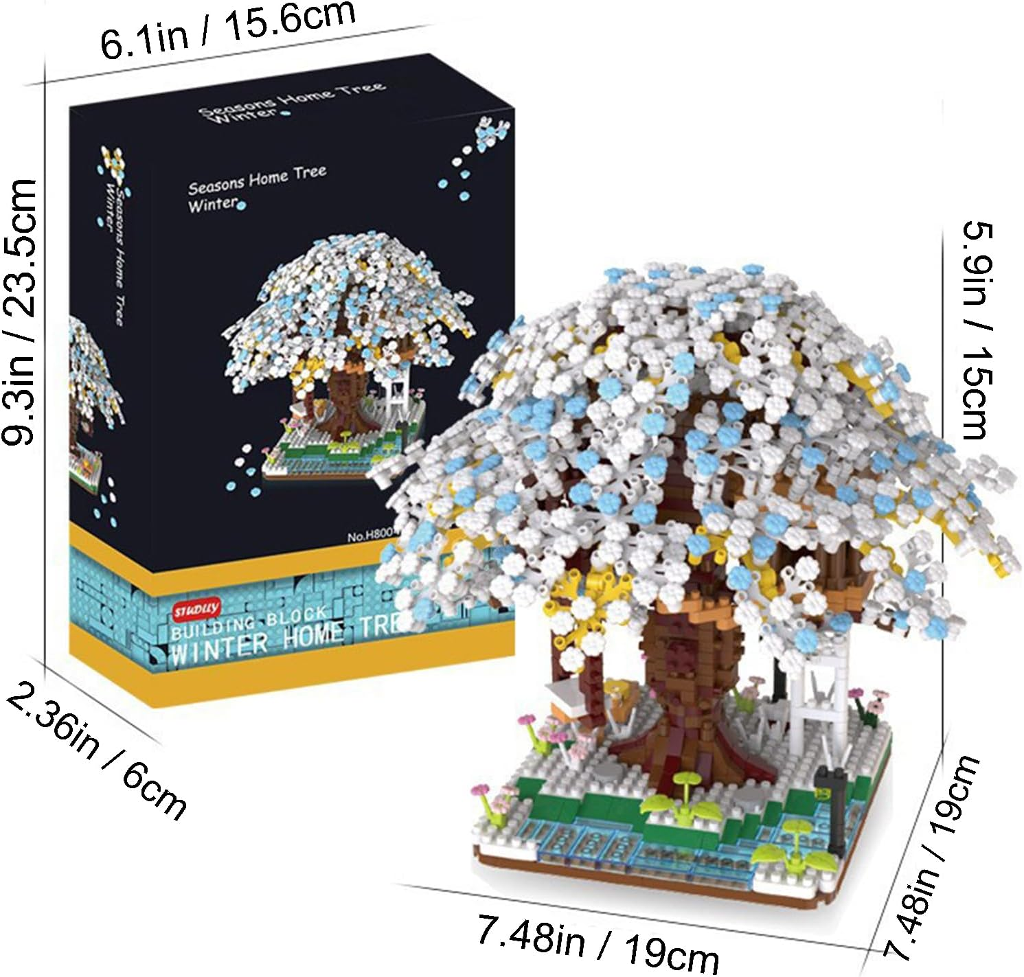 Famiredo Cherry Blossom Tree House Adult Artificial Flower Mini Block Set, Spring/Summer/Fall/Winter Beauty Plant Series, Bouquet Tree House Block Set, Suitable for Gift/Home Decoration (Winter) - Fall image number 2