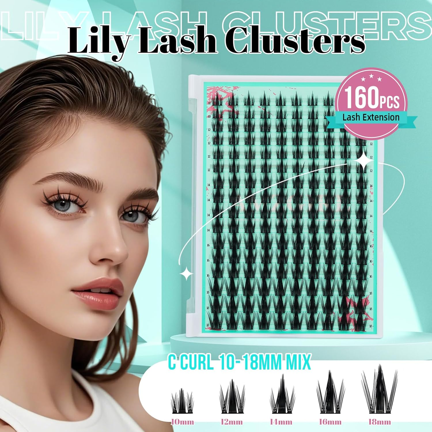 Lash Clusters 160PCS Fairy Eyelash Clusters with Manga Eyelashes Wide Stem Eyelash Extensions Natural Individual Lashes Cluster for Beginner Use at Home(Lily,C-Mix10-18Mm) image number 6