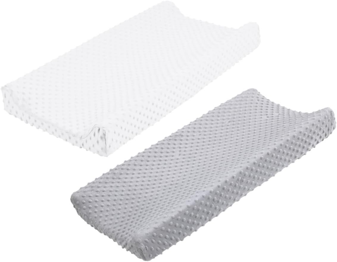 Baby Changing Pad Cover Set 2Pcs Polyester Changing Table Protector Detachable Washable Liners in White and Grey for Nursery Use image number 2