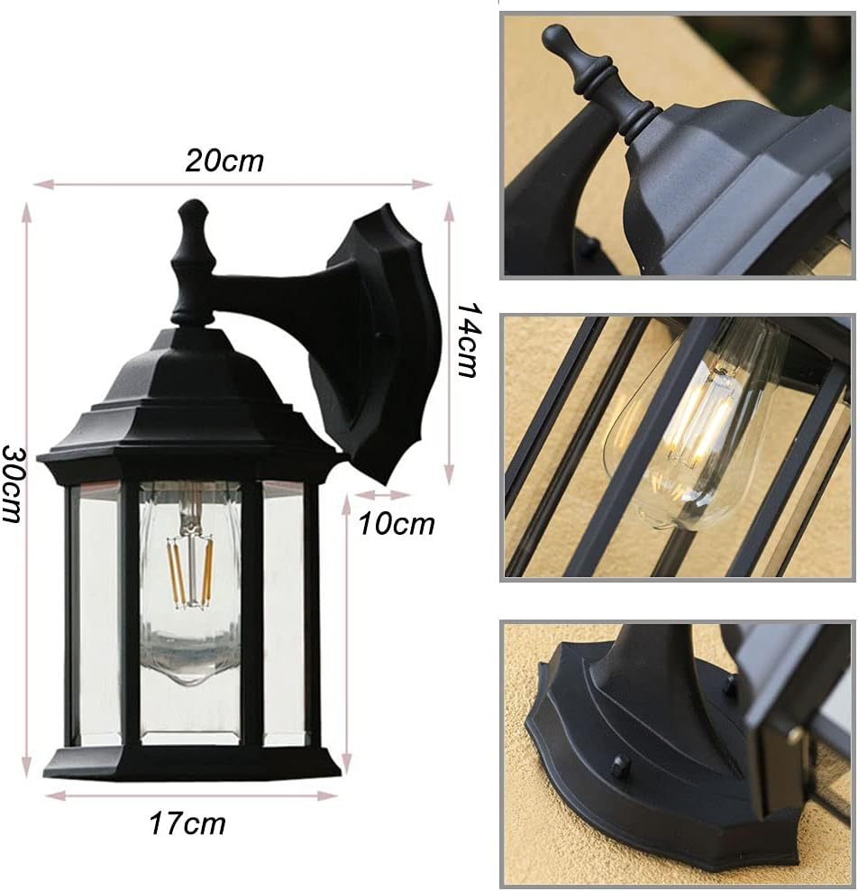 Retro Wall Lamp-Antique Outdoor Wall Light E27 Garden Lamp Retro Antique Wall Lamp with Glass Lamp Cover Outdoor Lamp Waterproof Door Balcony Villa Outdoor Lamp-Antique Color (D) image number 1