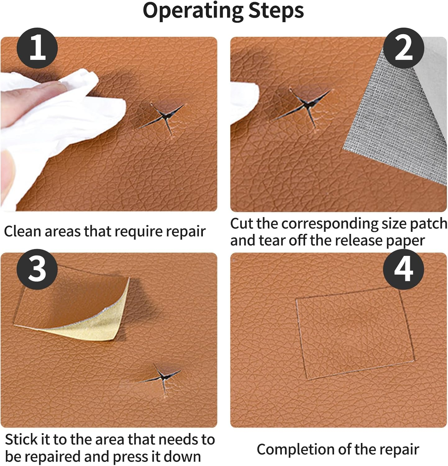 Leather Repair Patch, Self Adhesive Good Stickiness Waterproof Cuttable Couch Repair Tape, Reupholster Soft Flexible Leather Patches for Sofa (40 X 200Cm, Light Brown) image number 6