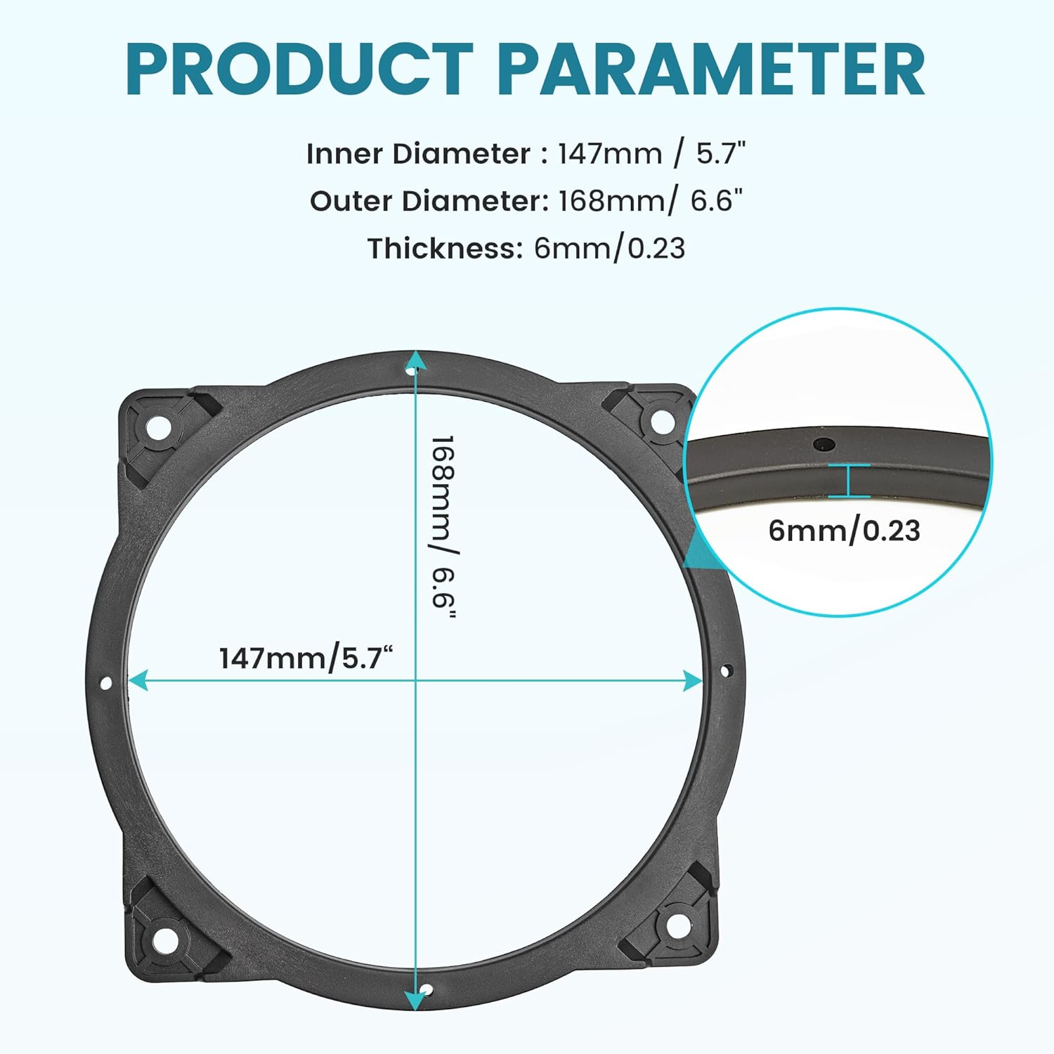 Nuith 6.5 Inch Front Door Speaker Adapter Spacer Ring Fit for 2006-2020 Hyundai Sonata/Azera/Santa Fe/Kia 2011-2020, 6.5"-6.75&rdquo; Speaker Adapter Brackets for Aftermarket Speaker Installation