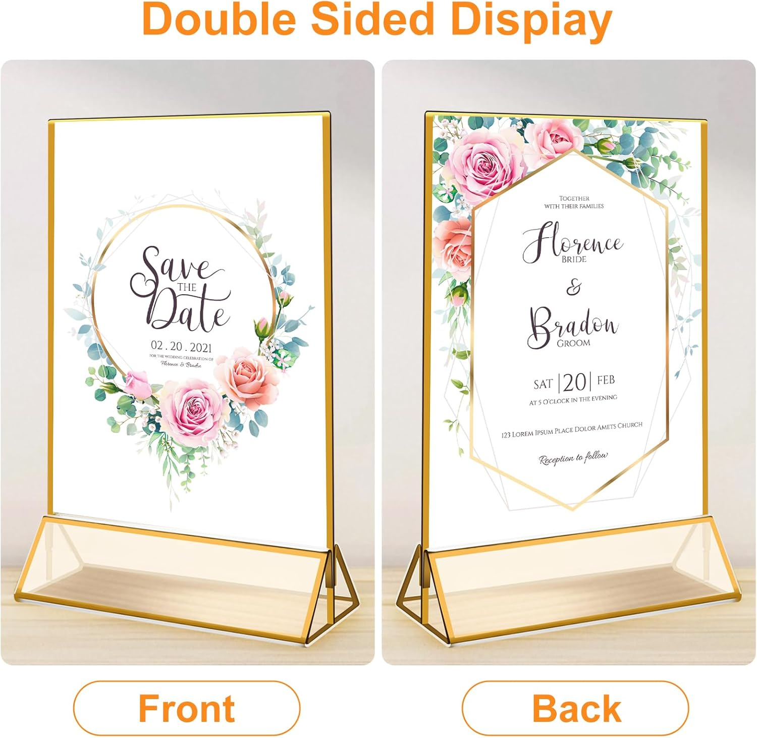 6 Pack A5 Gold Border Acrylic Sign Holders, Table Number Holders for Wedding, Double Sided Menu Display Stand, Poster Picture Frame, Clear Tabletop Holder for Store Restaurant Party Office image number 6