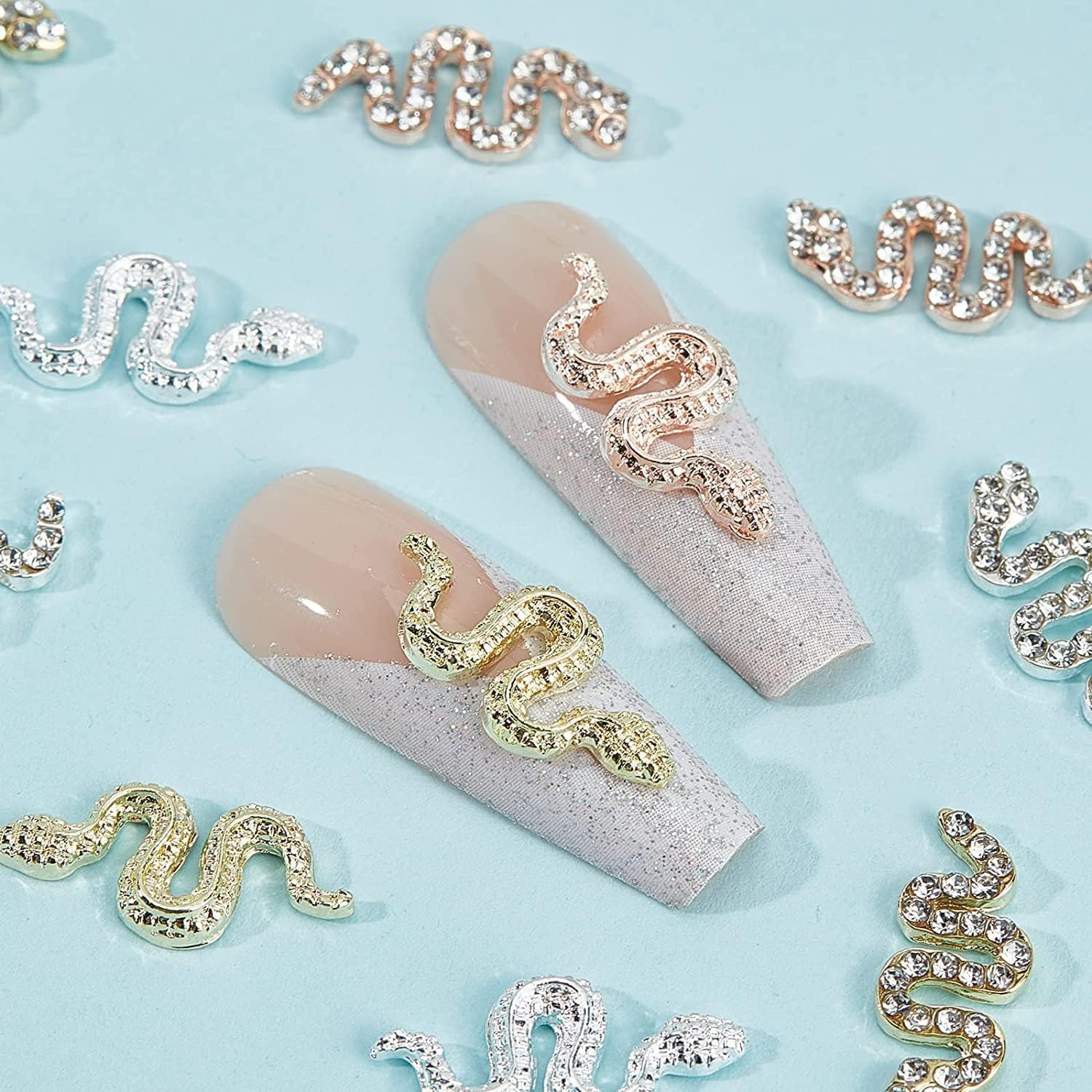 24 3D Snake Nails Charm Street Stone Nail Metal Make Nails Jewellery Art Jewellery Flashed Stone Nails Art Decorative Jewellery Nail Accessories (Rhinestone) Colour image number 3