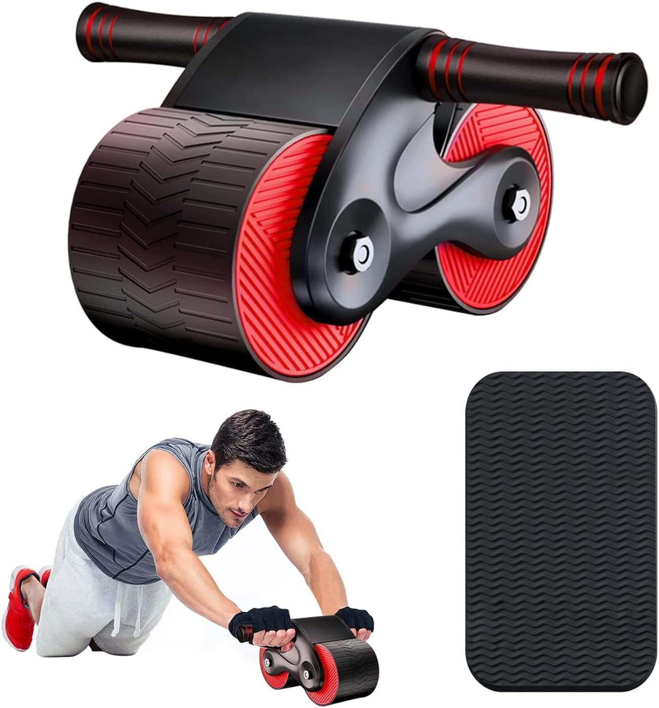 Ab Roller Wheel，Annuoyi Rebound Abdominal Wheel/Abdominal Exercise Equipment，Automatic Rebound Abdominal Wheel with Knee Mat,Suitable for Core Strength Training in Fitness Centers