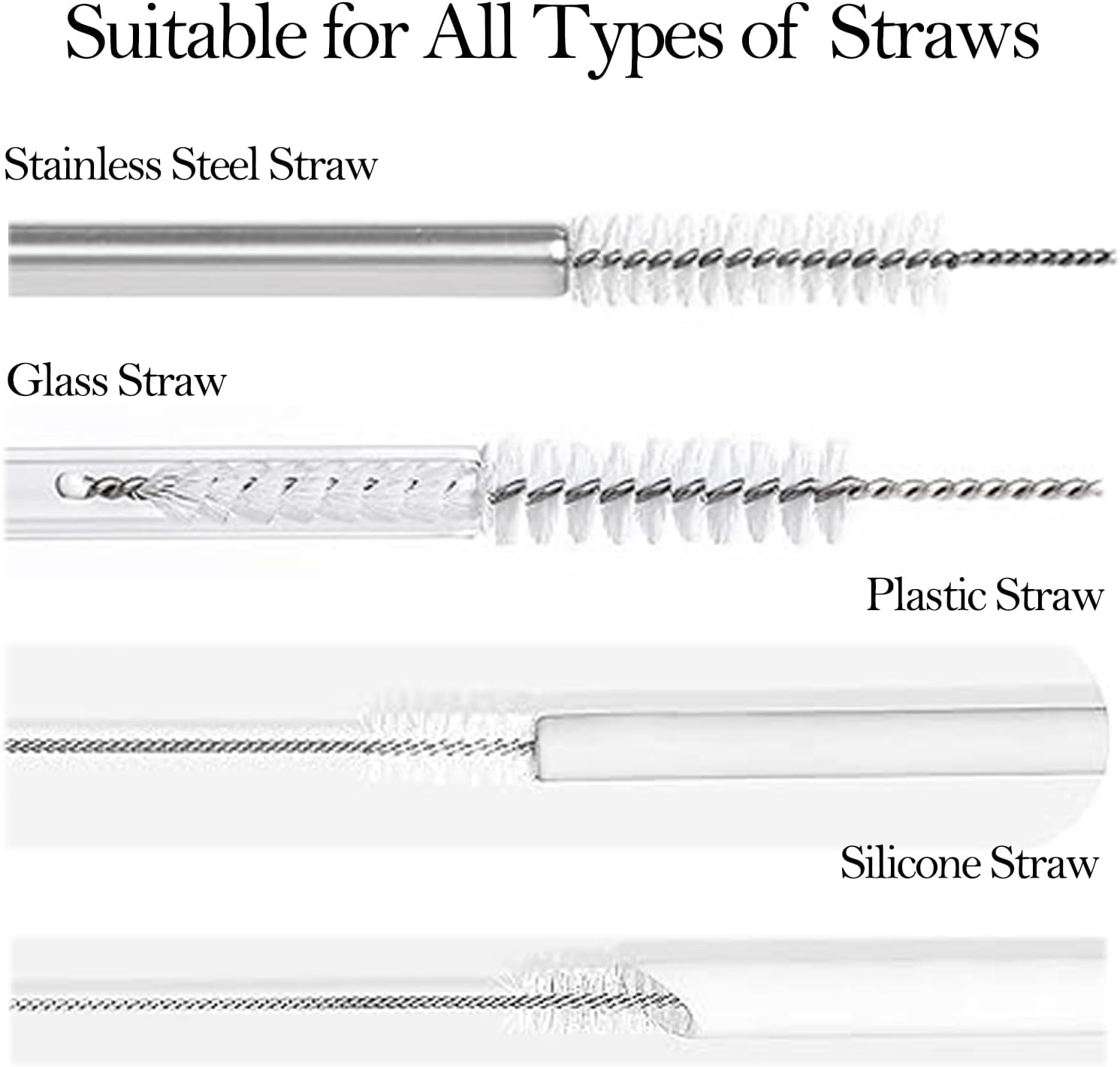Straw Cleaner Brush Long 8 Inch,Straws Brush Bristles Diameter Have 2 Size(8+10Mm), Straw Cleaning Brush with Stainless Steel Nylon Bristles for Cleaning Straw,Baby Bottle, Sippy Cup, Stanley (10 PCS) image number 1