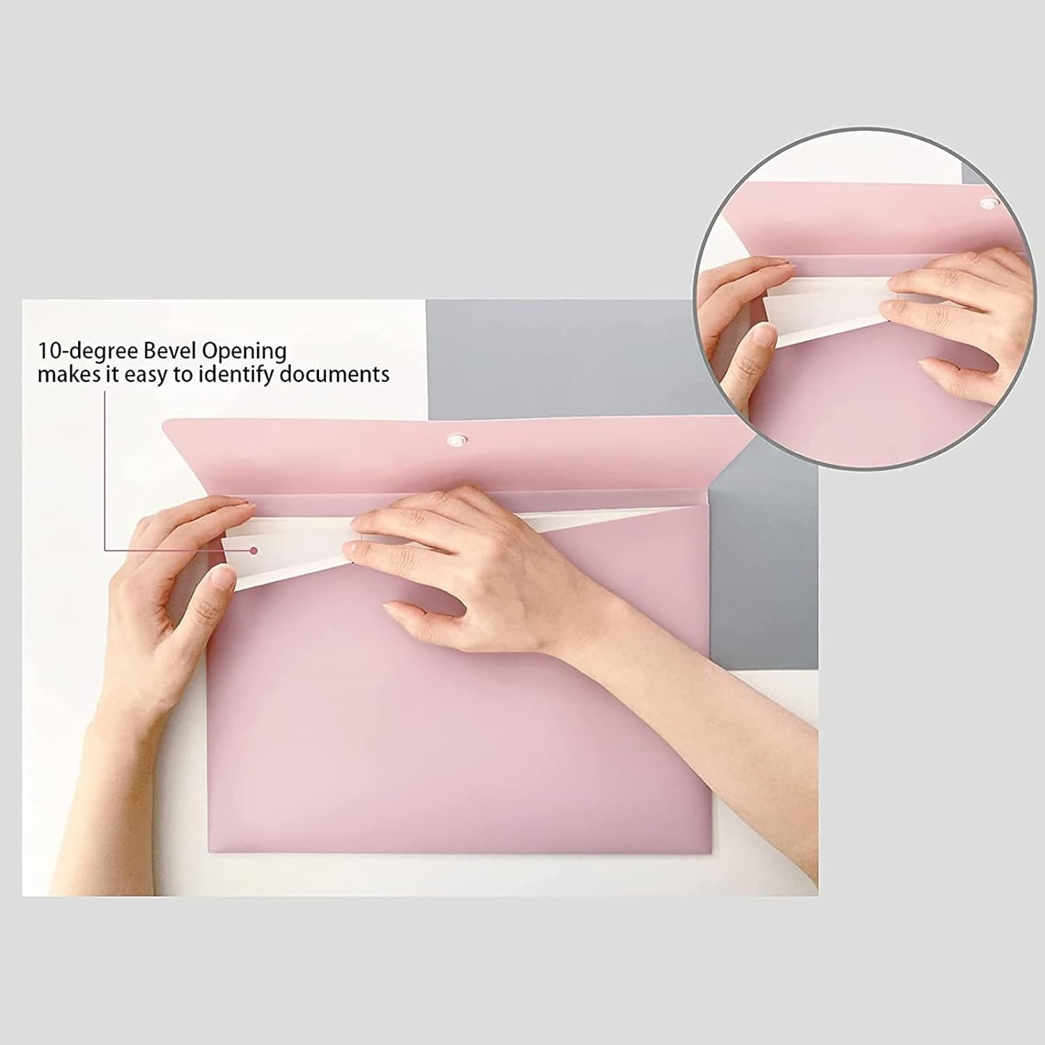 VANRA Poly File Folders Letter Size File Jackets Organizer Plastic Envelope A4 Flat Document Holder with Snap Button Closure (Pack of 5, Pastel Pink) - Pastel Green image number 6