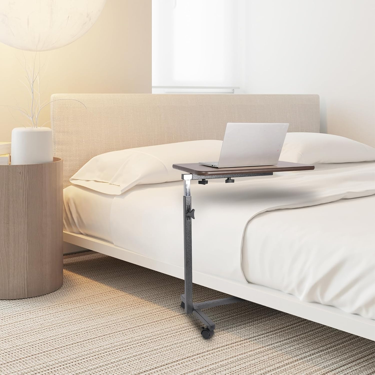 Altus Overbed Table over Chair Bedside Height Adjustable Walnut Desktop image number 1