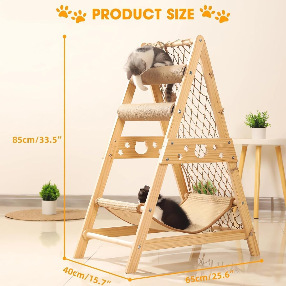 AIMALL Multifunctional Sisal Cat Climber with Hammock, Scratching Posts, and Play Ball - Durable Wood Cat Climbing Tower for Active Cats and Kittens - 33.5 Inch Tall image number 1